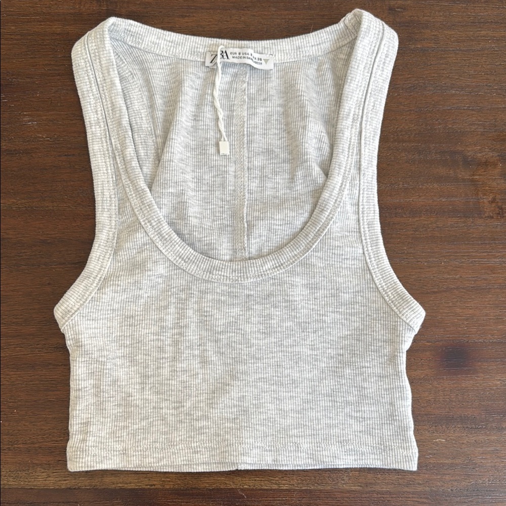 Zara Gray Sleeveless Crop Tank Top